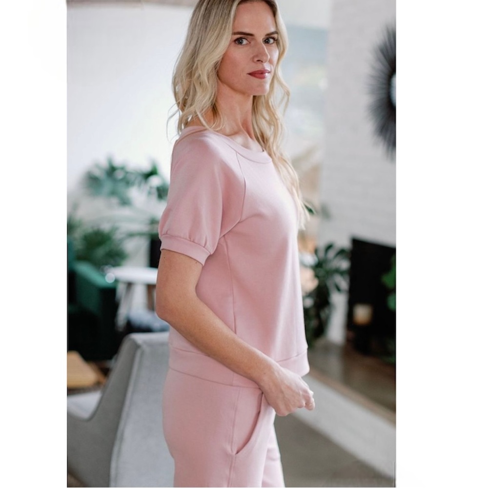 Yala Berkeley Puff Short Sleeve Bamboo & OG Cotton Raglan Pink Sweatshirt Top